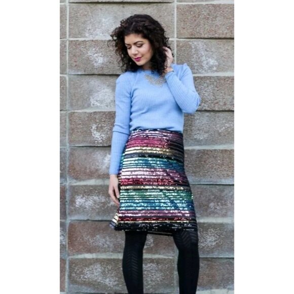 Moulinette Soeurs Anthropologie Sequin & Mesh Colorful Mini Skirt Size 4 Lined - Picture 1 of 9